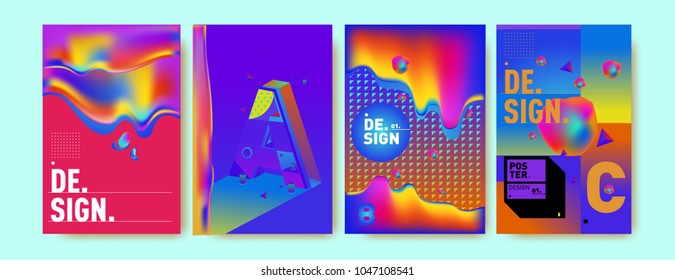 Abstract liquid and geometric colorful background poster and cover design. Blue, yellow, red, orange, pink and green. Vector alphabet poster template in Eps10.