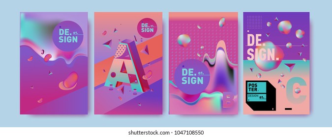 Abstract liquid and geometric colorful background poster and cover design. Blue, yellow, red, orange, pink and green. Vector alphabet poster template in Eps10.