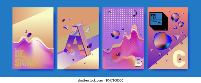 Abstract liquid and geometric colorful background poster and cover design. Blue, yellow, red, orange, pink and green. Vector alphabet poster template in Eps10.