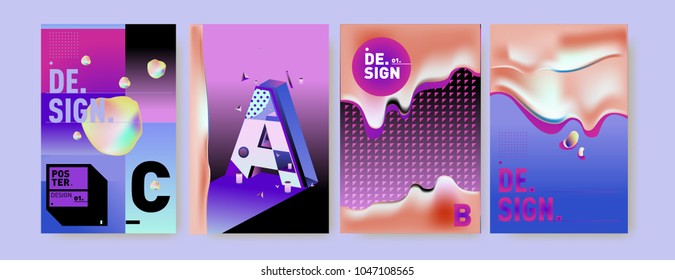 Abstract liquid and geometric colorful background poster and cover design. Blue, yellow, red, orange, pink and green. Vector alphabet poster template in Eps10.