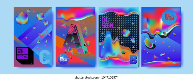 Abstract liquid and geometric colorful background poster and cover design. Blue, yellow, red, orange, pink and green. Vector alphabet poster template in Eps10.