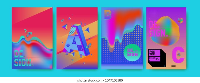 Abstract liquid and geometric colorful background poster and cover design. Blue, yellow, red, orange, pink and green. Vector alphabet poster template in Eps10.