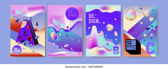 Abstract liquid and geometric colorful background poster and cover design. Blue, yellow, red, orange, pink and green. Vector alphabet poster template in Eps10.