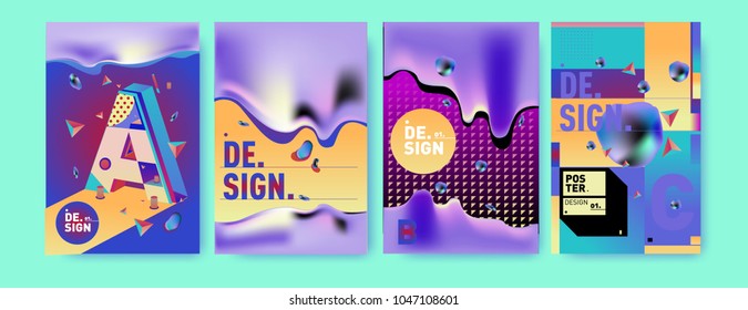 Abstract liquid and geometric colorful background poster and cover design. Blue, yellow, red, orange, pink and green. Vector alphabet poster template in Eps10.
