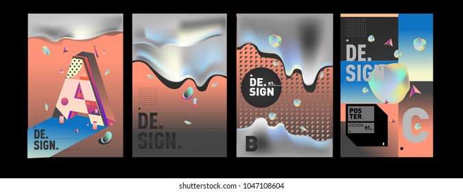 Abstract liquid and geometric colorful background poster and cover design. Blue, yellow, red, orange, pink and green. Vector alphabet poster template in Eps10.