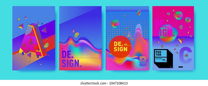Abstract liquid and geometric colorful background poster and cover design. Blue, yellow, red, orange, pink and green. Vector alphabet poster template in Eps10.