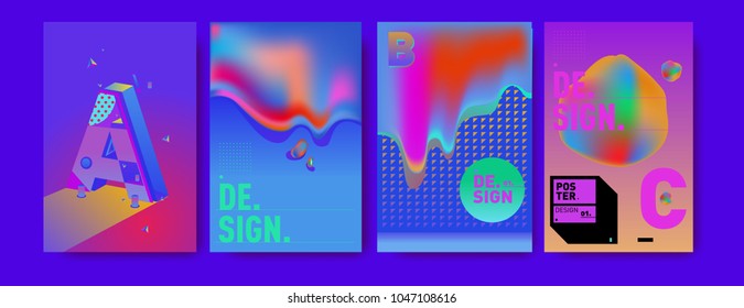 Abstract liquid and geometric colorful background poster and cover design. Blue, yellow, red, orange, pink and green. Vector alphabet poster template in Eps10.