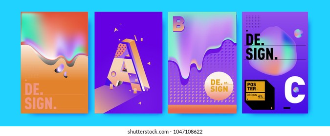 Abstract liquid and geometric colorful background poster and cover design. Blue, yellow, red, orange, pink and green. Vector alphabet poster template in Eps10.