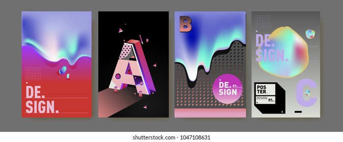 Abstract liquid and geometric colorful background poster and cover design. Blue, yellow, red, orange, pink and green. Vector alphabet poster template in Eps10.