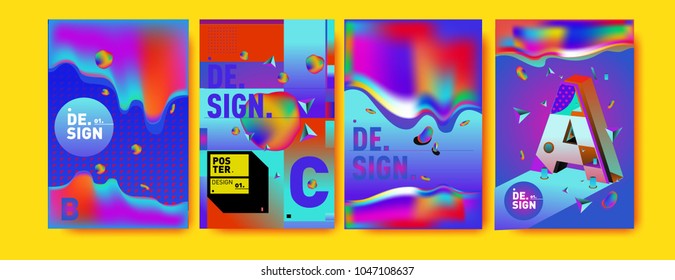 Abstract liquid and geometric colorful background poster and cover design. Blue, yellow, red, orange, pink and green. Vector alphabet poster template in Eps10.