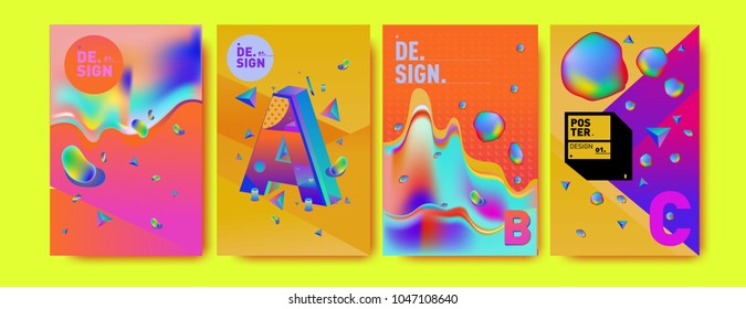 Abstract liquid and geometric colorful background poster and cover design. Blue, yellow, red, orange, pink and green. Vector alphabet poster template in Eps10.