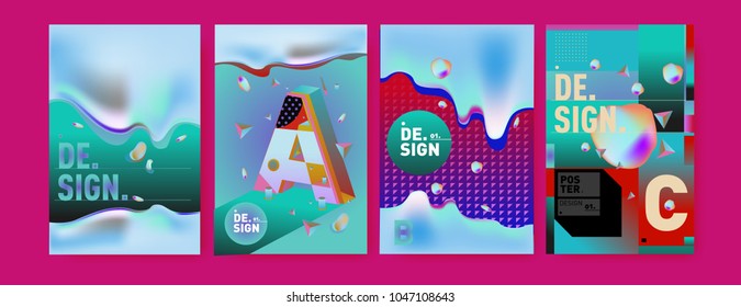 Abstract liquid and geometric colorful background poster and cover design. Blue, yellow, red, orange, pink and green. Vector alphabet poster template in Eps10.