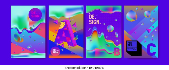 Abstract liquid and geometric colorful background poster and cover design. Blue, yellow, red, orange, pink and green. Vector alphabet poster template in Eps10.