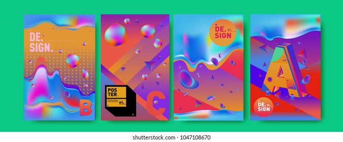 Abstract liquid and geometric colorful background poster and cover design. Blue, yellow, red, orange, pink and green. Vector alphabet poster template in Eps10.