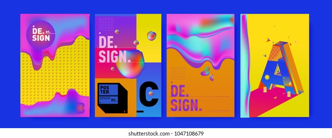 Abstract liquid and geometric colorful background poster and cover design. Blue, yellow, red, orange, pink and green. Vector alphabet poster template in Eps10.
