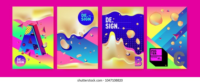 Abstract liquid and geometric colorful background poster and cover design. Blue, yellow, red, orange, pink and green. Vector alphabet poster template in Eps10.