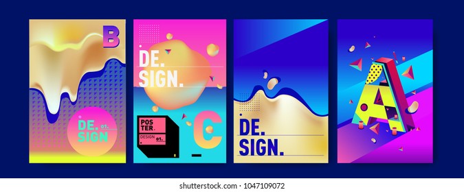 Abstract liquid and geometric colorful background poster and cover design. Blue, yellow, red, orange, pink and green. Vector alphabet poster template in Eps10.