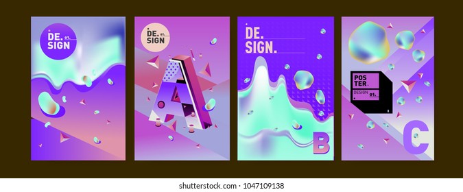 Abstract liquid and geometric colorful background poster and cover design. Blue, yellow, red, orange, pink and green. Vector alphabet poster template in Eps10.