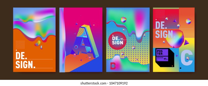 Abstract liquid and geometric colorful background poster and cover design. Blue, yellow, red, orange, pink and green. Vector alphabet poster template in Eps10.