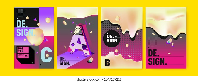 Abstract liquid and geometric colorful background poster and cover design. Blue, yellow, red, orange, pink and green. Vector alphabet poster template in Eps10.