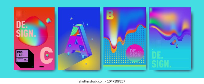 Abstract liquid and geometric colorful background poster and cover design. Blue, yellow, red, orange, pink and green. Vector alphabet poster template in Eps10.