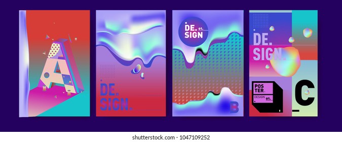 Abstract liquid and geometric colorful background poster and cover design. Blue, yellow, red, orange, pink and green. Vector alphabet poster template in Eps10.