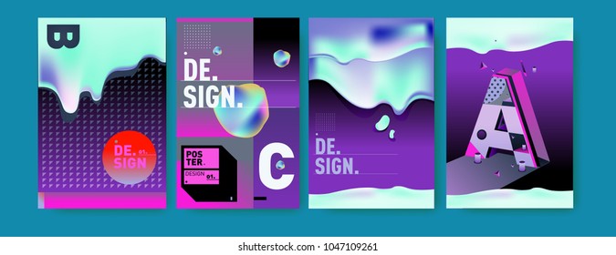 Abstract liquid and geometric colorful background poster and cover design. Blue, yellow, red, orange, pink and green. Vector alphabet poster template in Eps10.