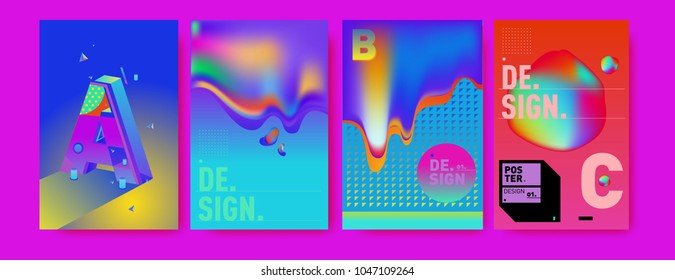 Abstract liquid and geometric colorful background poster and cover design. Blue, yellow, red, orange, pink and green. Vector alphabet poster template in Eps10.