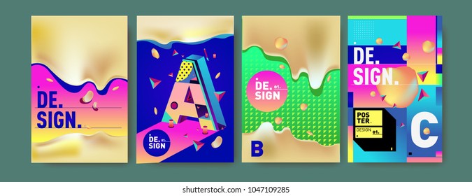 Abstract liquid and geometric colorful background poster and cover design. Blue, yellow, red, orange, pink and green. Vector alphabet poster template in Eps10.