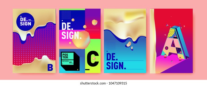 Abstract liquid and geometric colorful background poster and cover design. Blue, yellow, red, orange, pink and green. Vector alphabet poster template in Eps10.