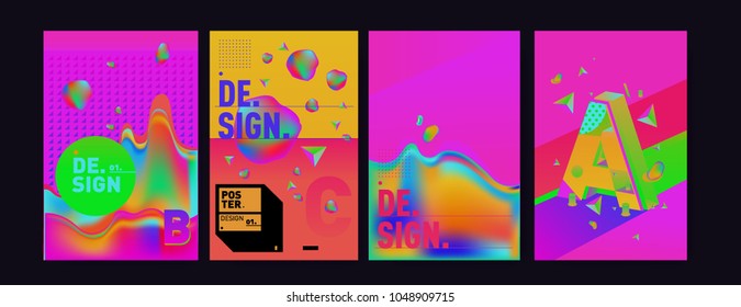 Abstract liquid and geometric colorful background poster and cover design. Blue, yellow, red, orange, pink and green. Vector alphabet poster template in Eps10.