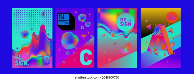 Abstract liquid and geometric colorful background poster and cover design. Blue, yellow, red, orange, pink and green. Vector alphabet poster template in Eps10.