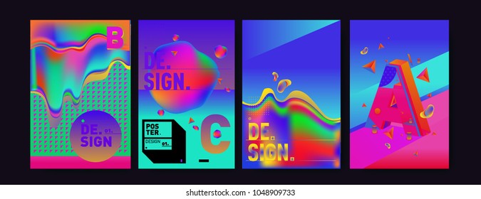 Abstract liquid and geometric colorful background poster and cover design. Blue, yellow, red, orange, pink and green. Vector alphabet poster template in Eps10.