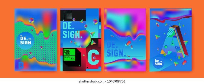 Abstract liquid and geometric colorful background poster and cover design. Blue, yellow, red, orange, pink and green. Vector alphabet poster template in Eps10.