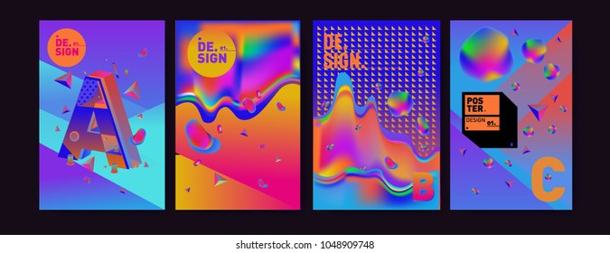 Abstract liquid and geometric colorful background poster and cover design. Blue, yellow, red, orange, pink and green. Vector alphabet poster template in Eps10.