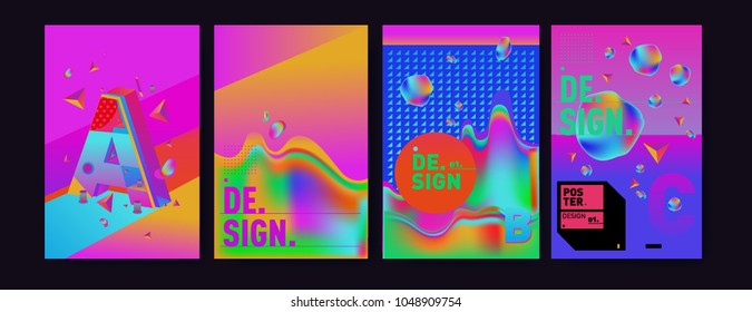 Abstract liquid and geometric colorful background poster and cover design. Blue, yellow, red, orange, pink and green. Vector alphabet poster template in Eps10.