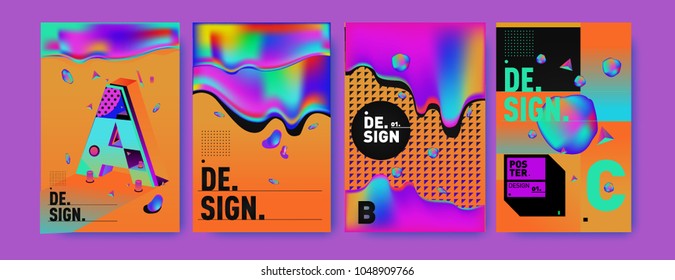 Abstract liquid and geometric colorful background poster and cover design. Blue, yellow, red, orange, pink and green. Vector alphabet poster template in Eps10.