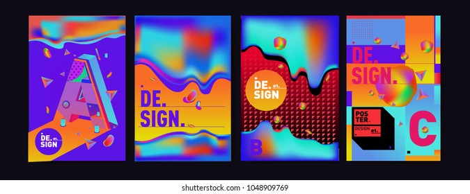 Abstract liquid and geometric colorful background poster and cover design. Blue, yellow, red, orange, pink and green. Vector alphabet poster template in Eps10.