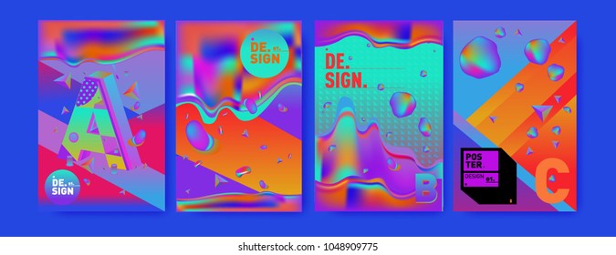 Abstract liquid and geometric colorful background poster and cover design. Blue, yellow, red, orange, pink and green. Vector alphabet poster template in Eps10.
