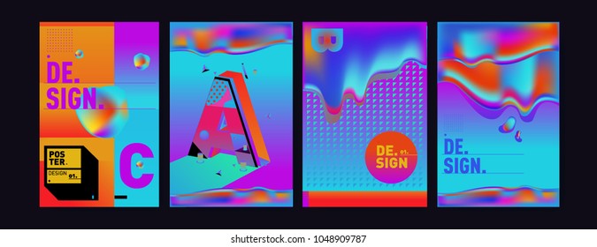 Abstract liquid and geometric colorful background poster and cover design. Blue, yellow, red, orange, pink and green. Vector alphabet poster template in Eps10.