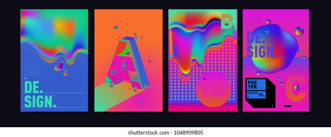 Abstract liquid and geometric colorful background poster and cover design. Blue, yellow, red, orange, pink and green. Vector alphabet poster template in Eps10.
