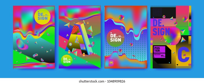 Cartel de fondo colorido Abstractas y geométrico y diseño de portada. Azul, amarillo, rojo, naranja, rosa y verde. Plantilla del cartel del alfabeto Vector en Eps10.