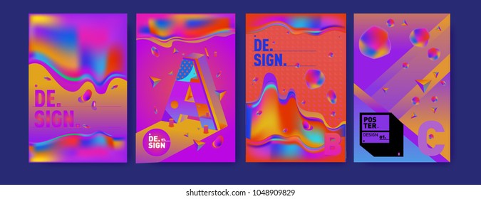 Abstract liquid and geometric colorful background poster and cover design. Blue, yellow, red, orange, pink and green. Vector alphabet poster template in Eps10.
