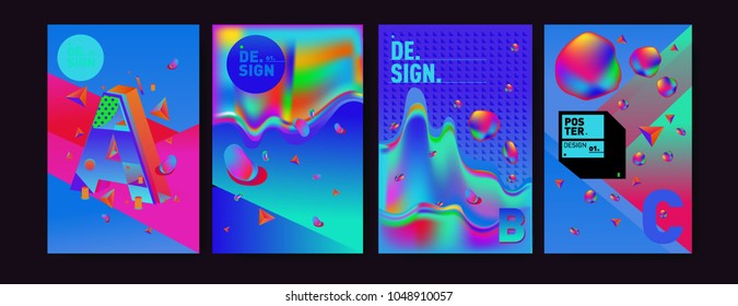 Abstract liquid and geometric colorful background poster and cover design. Blue, yellow, red, orange, pink and green. Vector alphabet poster template in Eps10.