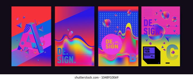 Abstract liquid and geometric colorful background poster and cover design. Blue, yellow, red, orange, pink and green. Vector alphabet poster template in Eps10.