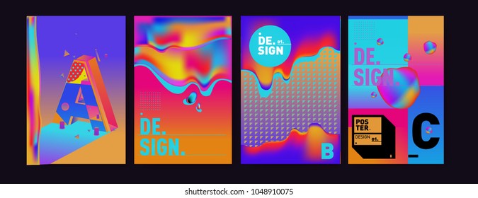 Abstract liquid and geometric colorful background poster and cover design. Blue, yellow, red, orange, pink and green. Vector alphabet poster template in Eps10.