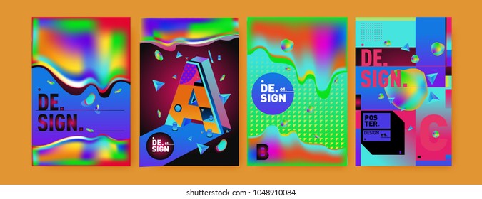 Abstract liquid and geometric colorful background poster and cover design. Blue, yellow, red, orange, pink and green. Vector alphabet poster template in Eps10.