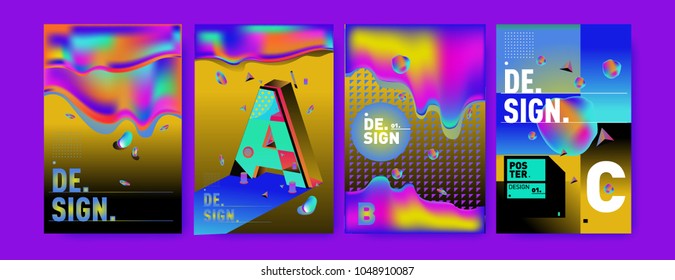 Abstract liquid and geometric colorful background poster and cover design. Blue, yellow, red, orange, pink and green. Vector alphabet poster template in Eps10.
