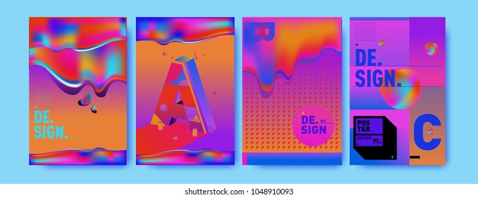 Abstract liquid and geometric colorful background poster and cover design. Blue, yellow, red, orange, pink and green. Vector alphabet poster template in Eps10.