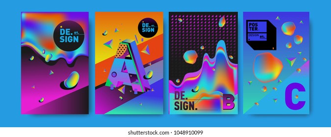 Abstract liquid and geometric colorful background poster and cover design. Blue, yellow, red, orange, pink and green. Vector alphabet poster template in Eps10.